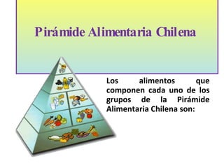 Pirámide Alimentaria Chilena  Los alimentos que componen cada uno de los grupos de la Pirámide Alimentaria Chilena son: 