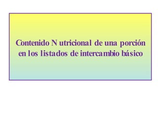 Contenido Nutricional de una porción en los listados de intercambio básico   