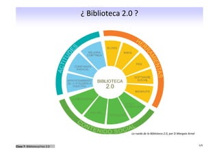¿ Biblioteca 2.0 ?




                                              La rueda de la Biblioteca 2.0, por D.Margaix Arnal


                                                                                                   5/9
Clase 7: Biblioteca/rios 2.0
 