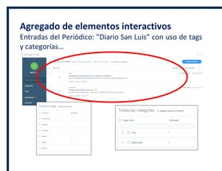 Agregado de elementos interactivos
Entradas del Periódico: ”Diario San Luis” con uso de tags
y categorías…
 