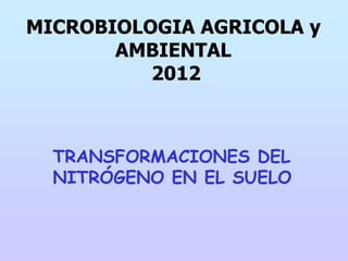TRANSFORMACIONES DEL
NITRÓGENO EN EL SUELO
MICROBIOLOGIA AGRICOLA y
AMBIENTAL
2012
 