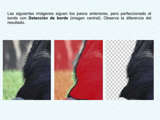 Las siguientes imágenes siguen los pasos anteriores, pero perfeccionado el 
borde con Detección de borde (imagen central)....