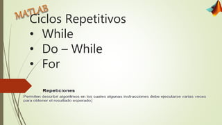 Ciclos Repetitivos
• While
• Do – While
• For
 