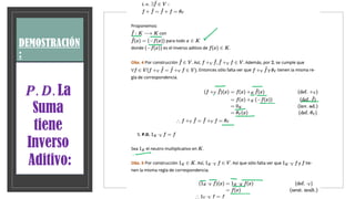 𝑷. 𝑫. La
Suma
tiene
Inverso
Aditivo:
 