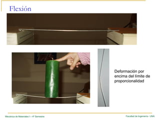 Facultad de Ingeniería - UNAMecánica de Materiales I – 4º Semestre
Flexión
Deformación por
encima del límite de
proporcionalidad
 
