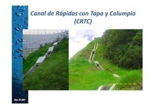 Forma de cálculo
• Obtener el valor de V, velocidad promedio del
agua en el CPD, en función de su pendiente
media y el caudal de diseño, a partir de las
siguientes relaciones:
 