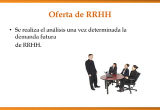 Oferta de RRHH
• Se realiza el análisis una vez determinada la
demanda futura
de RRHH.

 