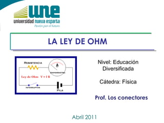 LA LEY DE OHM Abril 2011 Nivel: Educación Diversificada Cátedra: Física Prof. Los conectores 