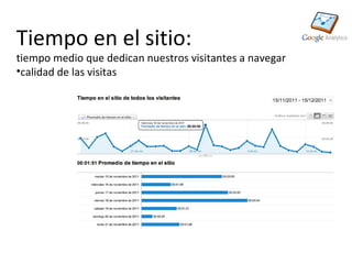 Tiempo en el sitio:
tiempo medio que dedican nuestros visitantes a navegar
•calidad de las visitas
 