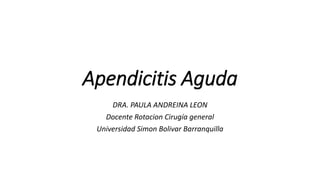 Apendicitis Aguda
DRA. PAULA ANDREINA LEON
Docente Rotacion Cirugía general
Universidad Simon Bolivar Barranquilla
 
