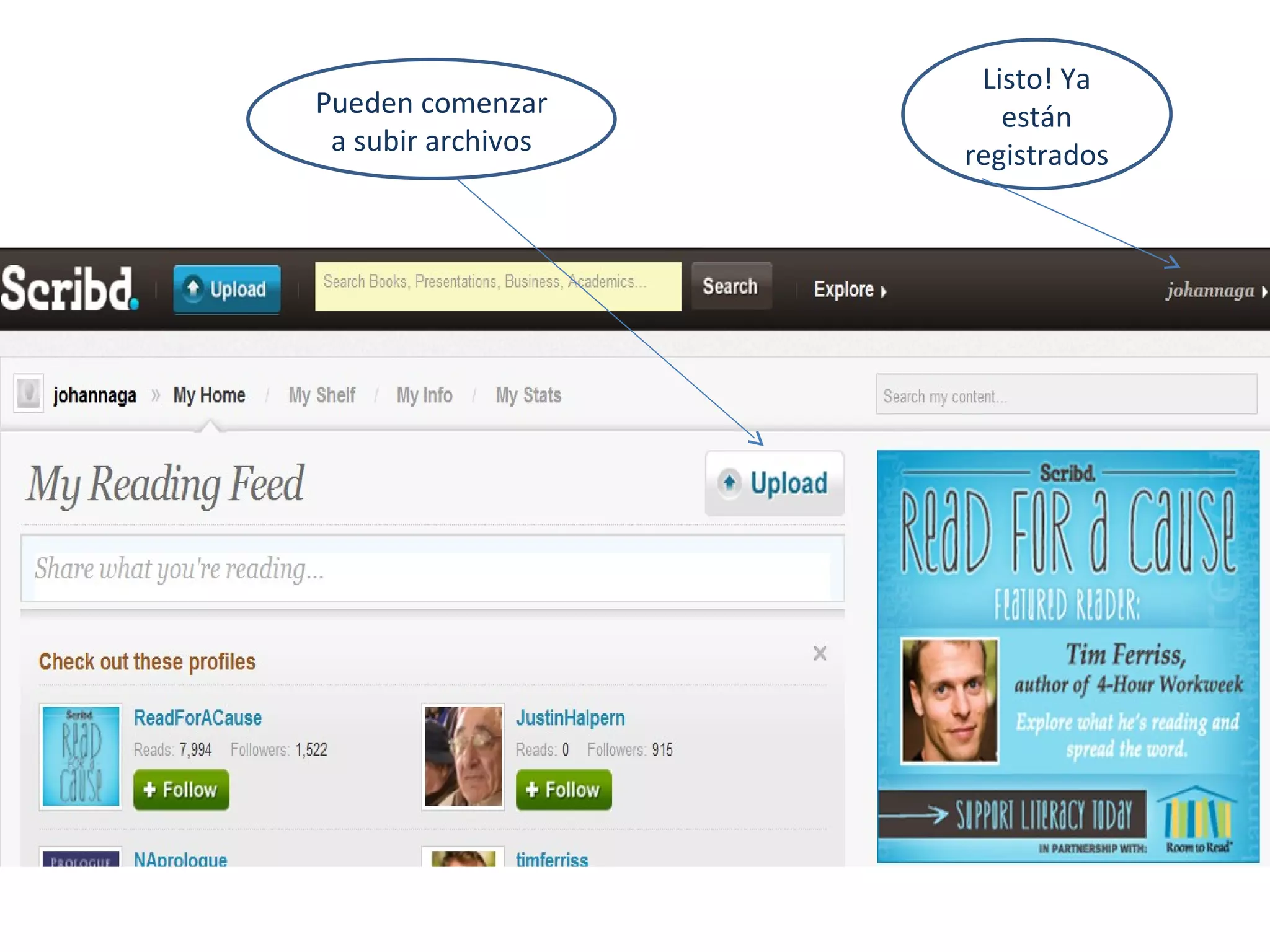 Listo! Ya están registrados Pueden comenzar a subir archivos 