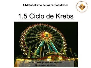 M. en C. Rodrigo Martínez Espinosa Bioquímica, Medicina. 1.5 Ciclo de Krebs 1.Metabolismo de los carbohidratos 