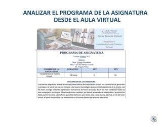 ANALIZAR EL PROGRAMA DE LA ASIGNATURA
DESDE EL AULA VIRTUAL
 