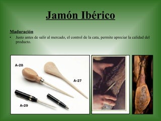 Jamón Ibérico Maduración Justo antes de salir al mercado, el control de la cata, permite apreciar la calidad del producto. 