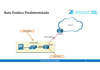 Protocolos de enrutamiento 15
Ruta Estática Predeterminada
 