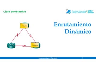 Protocolos de enrutamiento 17
Enrutamiento
Dinámico
Clase demostrativa
 