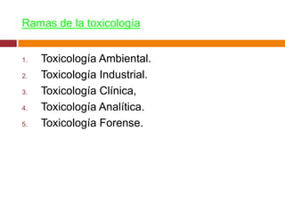 Ramas de la toxicología


1.   Toxicología Ambiental.
2.   Toxicología Industrial.
3.   Toxicología Clínica,
4.   Toxicología Analítica.
5.   Toxicología Forense.
 