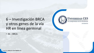 6 – Investigación BRCA
y otros genes de la vía
HR en línea germinal
• 06 – BRCA
Creado por Mauricio Lema Medina MD
 