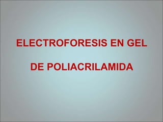 ELECTROFORESIS EN GEL
DE POLIACRILAMIDA
 