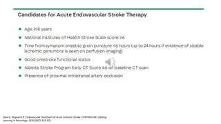 Silva G, Nogueira R. Endovascular Treatment of Acute Ischemic Stroke. CONTINUUM: Lifelong
Learning in Neurology. 2020;26(2):310-331.
 