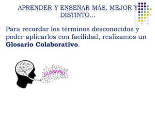 Para recordar los términos desconocidos y 
poder aplicarlos con facilidad, realizamos un 
Glosario Colaborativo. 
 