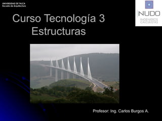 Curso Tecnología 3 Estructuras Profesor: Ing. Carlos Burgos A . UNIVERSIDAD DE TALCA Escuela de Arquitectura 