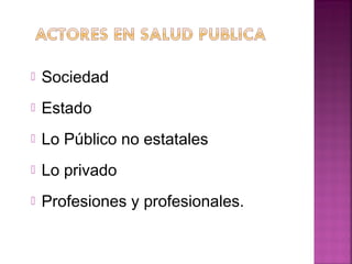  Sociedad
 Estado
 Lo Público no estatales
 Lo privado
 Profesiones y profesionales.
 