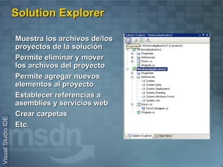 Agenda IDE Visual Studio 2005 Administrando Proyectos y Soluciones 