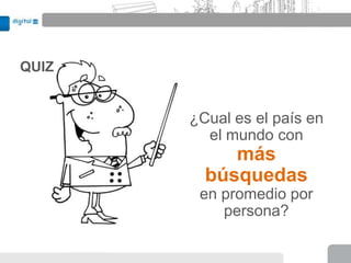 QUIZ


       ¿Cual es el país en
         el mundo con
            más
         búsquedas
        en promedio por
           persona?
 