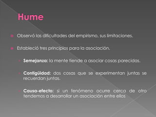 Reflexión: el proceso por el cual derivamos nueva información de la que ya conocemosBerkeley, trato de explicar la teoría de la visión; esta consistía en calcular por ejemplo la distancia porque conocemos el tamaño de las cosas interpuestas entre nosotros y el objeto percibido.Si un objeto no esta siendo observado no existen sus cualidades de forma, extensión, no existen si es que nadie las observa, de ahí dedujo que la existencia de Dios explicaba que las cosas se mantuvieran ya que dios observa todo.