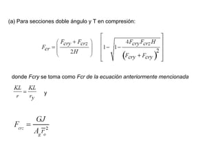 (a) Para secciones doble ángulo y T en compresión:




 donde Fcry se toma como Fcr de la ecuación anteriormente mencionada

              y
 