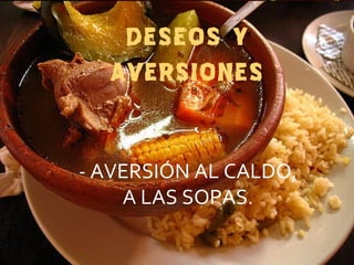 Del latín, ‘veneno’), entidades orgánicas compuestas tan sólo de material genético, rodeado por una envuelta protectora. El término virus se utilizó en la última década del siglo pasado para describir a los agentes causantes de enfermedades más pequeños que las bacterias. Carecen de vida independiente pero se pueden replicar en el interior de las células vivas, perjudicando en muchos casos a su huésped en este proceso. Los cientos de virus conocidos son causa de muchas enfermedades distintas en los seres humanos, animales, bacterias y plantas. QUÉ ES UN VIRUS DESEOS Y AVERSIONES - AVERSIÓN AL CALDO, A LAS SOPAS. - 