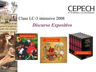 Clase LC-3 intensivo 2008 Discurso Expositivo  Diario de vida Narración literaria Enciclopedias 