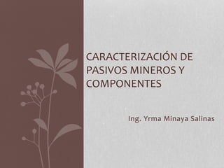 Ing. Yrma Minaya Salinas
CARACTERIZACIÓN DE
PASIVOS MINEROS Y
COMPONENTES
 