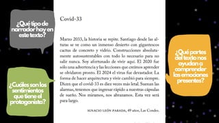 ¿Quétipode
narradorhayen
estetexto?
¿Cuálessonlos
sentimientos
quetieneel
protagonista?
¿Quépartes
deltextonos
ayudana
comprender
lasemociones
presentes?
 