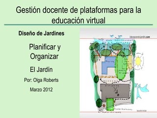 Gestión docente de plataformas para la
          educación virtual
Diseño de Jardines

    Planificar y
    Organizar
    El Jardín
  Por: Olga Roberts
    Marzo 2012
 