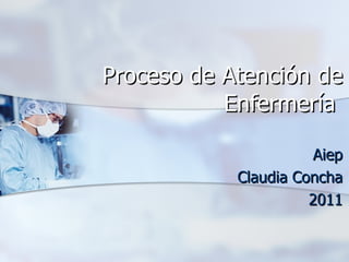 Proceso de Atención de
           Enfermería

                       Aiep
            Claudia Concha
                      2011
 