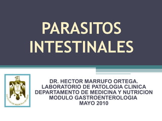 PARASITOS INTESTINALES DR. HECTOR MARRUFO ORTEGA. LABORATORIO DE PATOLOGIA CLINICA DEPARTAMENTO DE MEDICINA Y NUTRICION MODULO GASTROENTEROLOGIA  MAYO 2010 