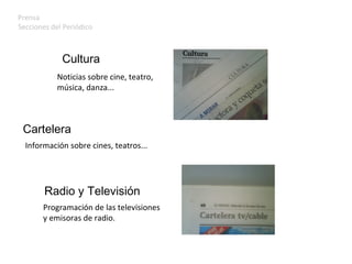 Prensa Secciones del Periódico Cultura Noticias sobre cine, teatro,  música, danza... Información sobre cines, teatros... Cartelera Programación de las televisiones  y emisoras de radio. Radio y Televisión 