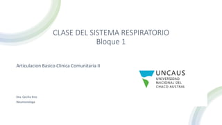 CLASE DEL SISTEMA RESPIRATORIO
Bloque 1
Articulacion Basico Clinica Comunitaria II
Dra. Cecilia Kniz
Neumonologa
 