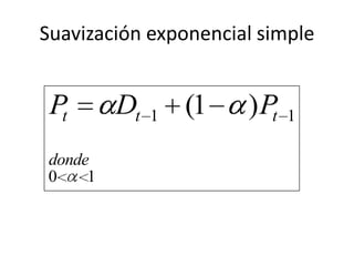 Suavización exponencial simple


 Pt      Dt   1   (1   ) Pt   1

donde
0    1
 