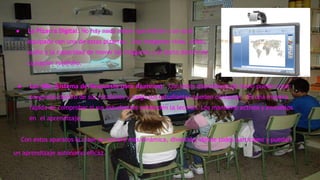 ● La Pizarra Digital: No hay nada mejor que entrar a un aula 
equipada con una de estas pizarras. Con imágenes vivas, video, 
audio y la capacidad de mover las imágenes y el texto dentro de 
cualquier rotafolio. 
● Los SRA (Sistema de Respuesta para Alumnos): Con estos dispositivos de mano puede crear 
preguntas dentro de sus rotafolios y luego sus estudiantes pueden contestar. Es una manera 
rápida de comprobar si sus estudiantes entienden la lección. Los mantiene activos y envueltos 
en el aprendizaje. 
Con estos aparatos la clase se volverá mas dinámica, divertida, donde todos participen y puedan 
un aprendizaje autónomo eficaz. 
