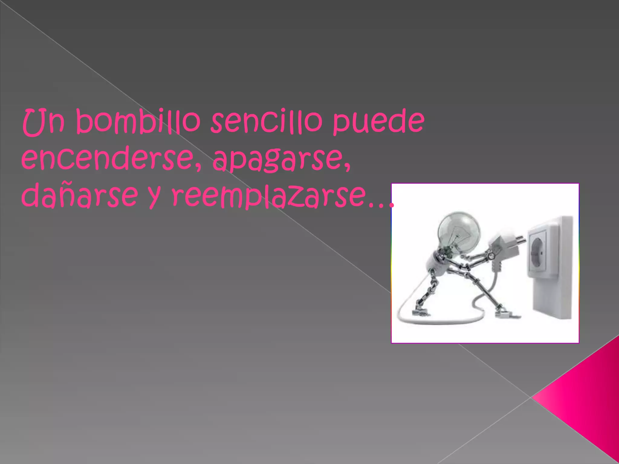 Un bombillo sencillo puede
encenderse, apagarse,
dañarse y reemplazarse…

 