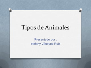 Tipos de Animales
      Presentado por :
   stefany Vásquez Ruiz
 