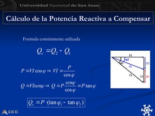Cálculo de la Potencia Reactiva a Compensar
Formula comúnmente utilizada
 