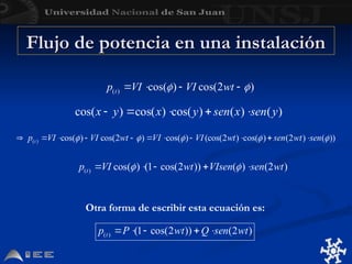 Otra forma de escribir esta ecuación es:
Flujo de potencia en una instalación
Flujo de potencia en una instalación
 