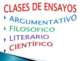 ARGUMENTATIVO FILOSÓFICO LITERARIO CIENTÍFICO CLASES DE ENSAYOS 