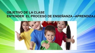 OBJETIVO DE LA CLASE
ENTENDER EL PROCESO DE ENSEÑANZA –APRENDIZAJ
 