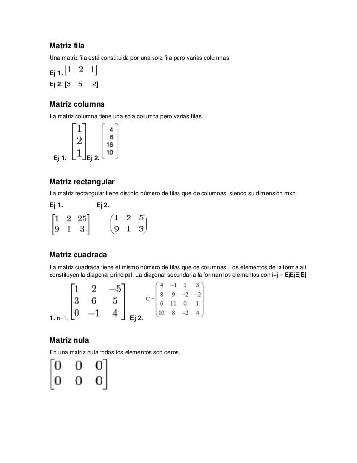 Tipos de matrices y ejemplo Clearance