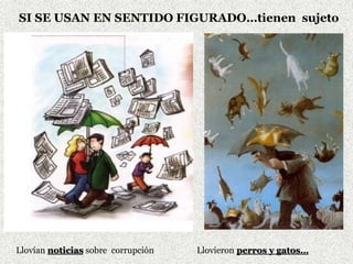 SI SE USAN EN SENTIDO FIGURADO…tienen sujeto
Llovían noticias sobre corrupción Llovieron perros y gatos…
 